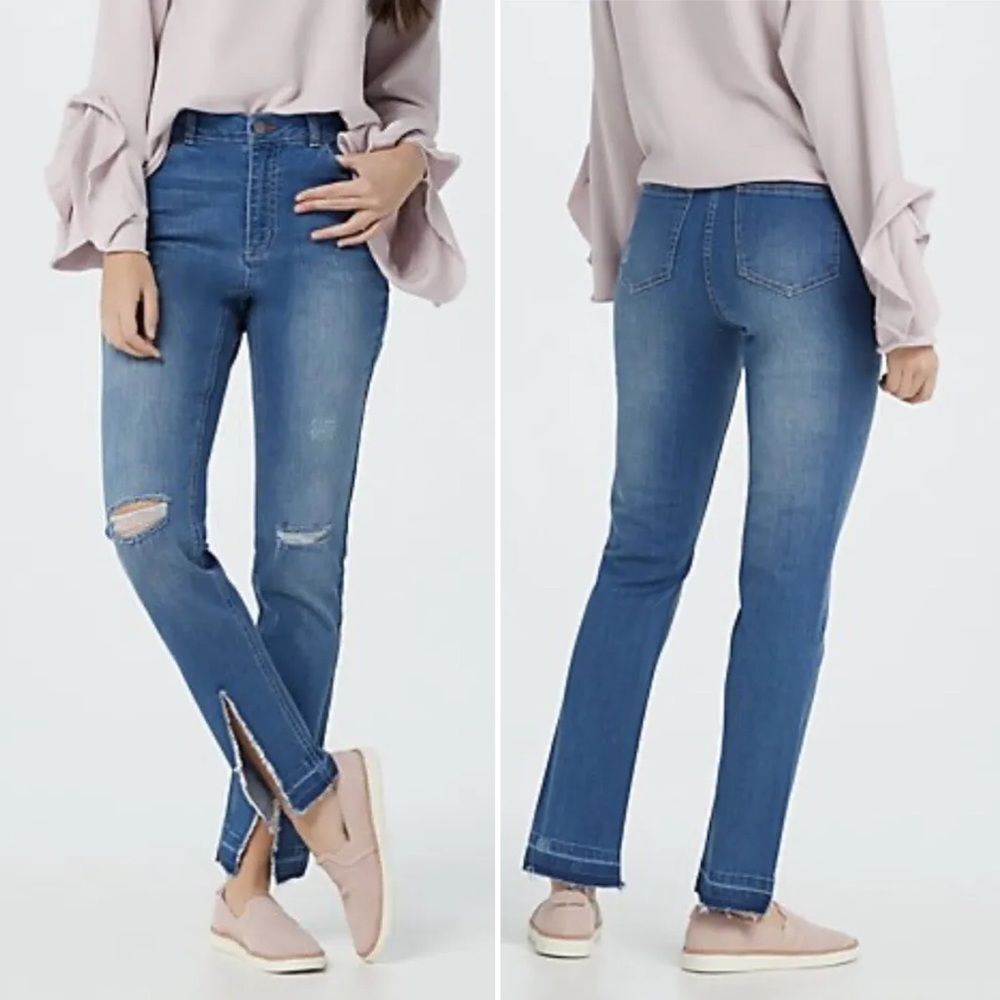 Peace Love World Girlfriend Jeans Front Slit Straight Medium Wash Womens Size 28